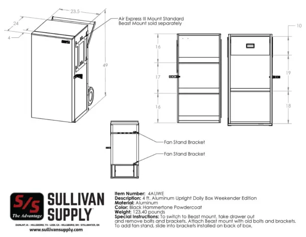 4 ft. Aluminum upright dolly box weekender edition