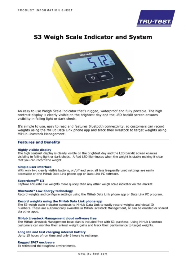 Tru-test s3 weigh system